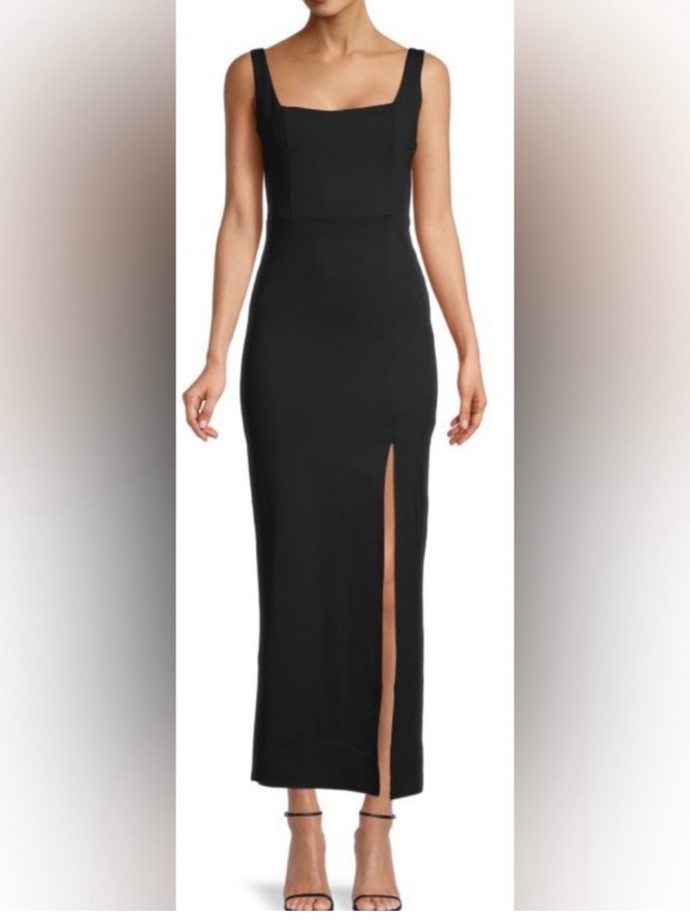Socialite Black Square-Neck Maxi Dress with Side Slit